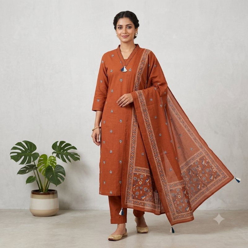 mul cotton  brown 3pc set