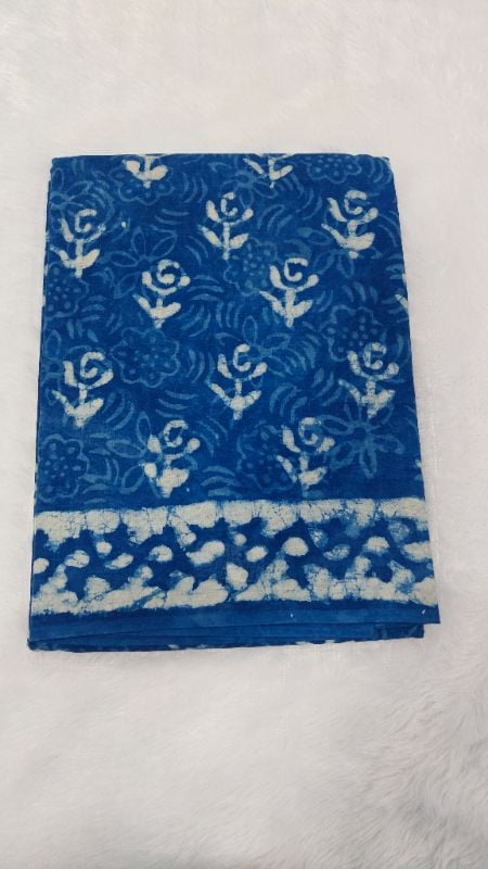 Indigo Blue Mul Cotton Saree with Batik-Style