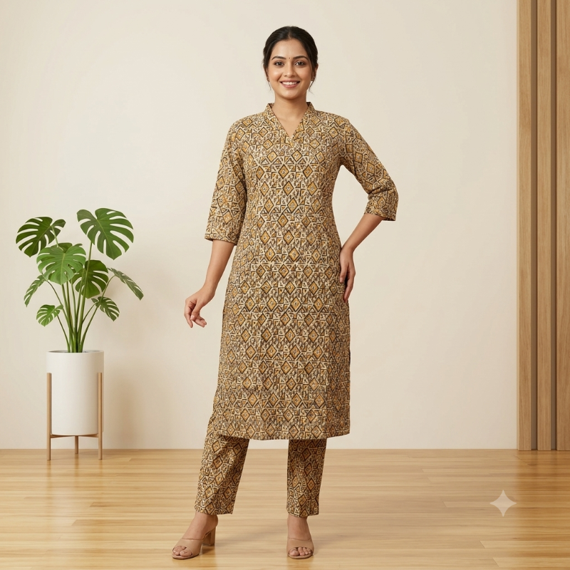 hand-blocked Kalamkari Cotton 2-Piece set 2