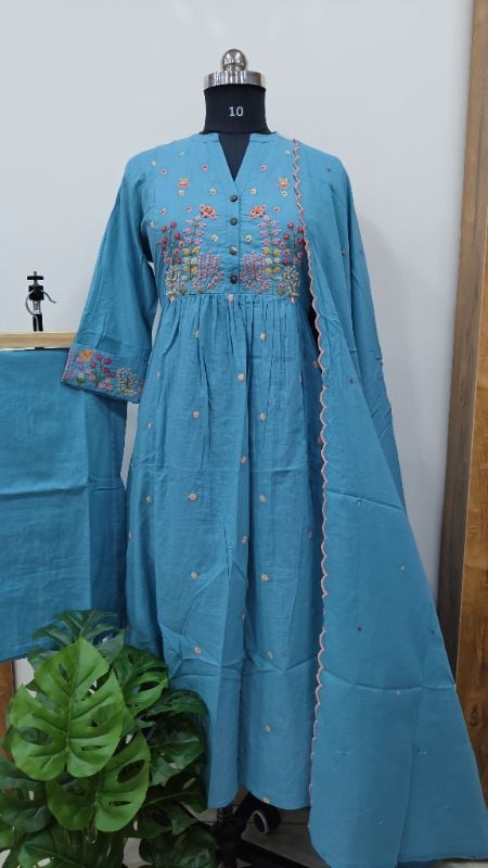 Elegance in Teal: Embroidered 3-Piece Anarkali Suit Set