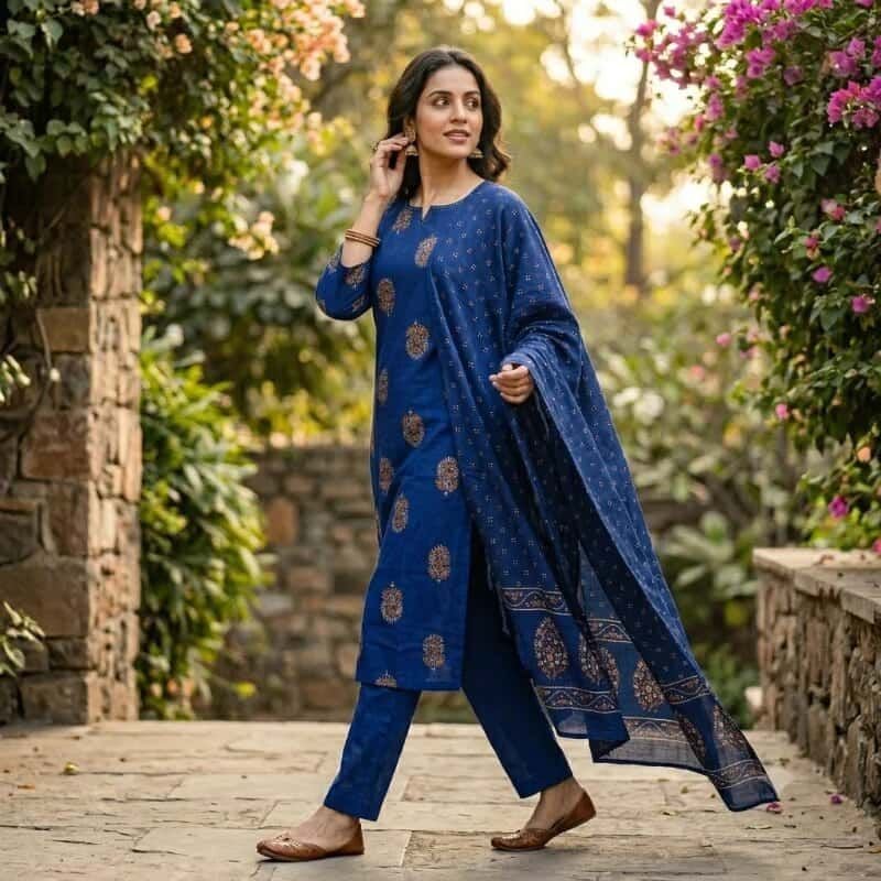 Royal Indigo Blue Cotton 3-Piece Set