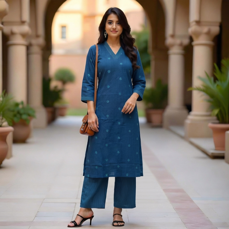Indigo Elegance Cotton 2-Piece Kurta Set