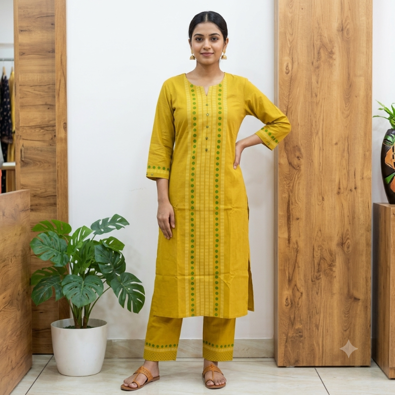 **Anvita brand Mustard Yellow Cotton 2-Piece Kurta Set**