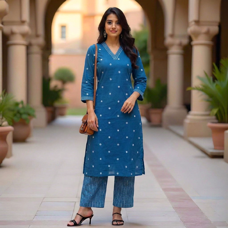 Royal blue Cotton 2-Piece Kurta Set