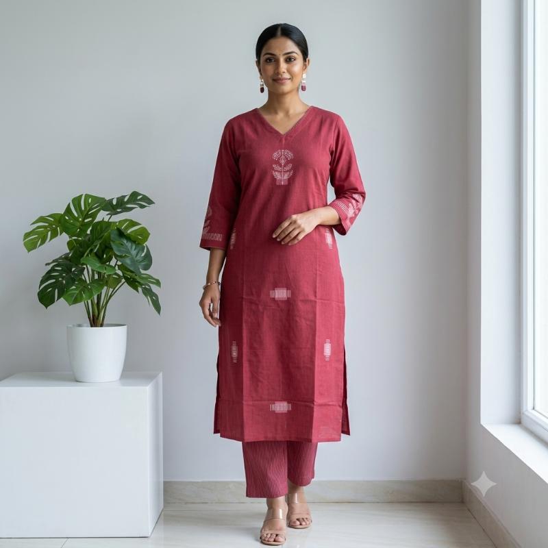 **Anvita brand Maroon Cotton 2-Piece Kurta Set**