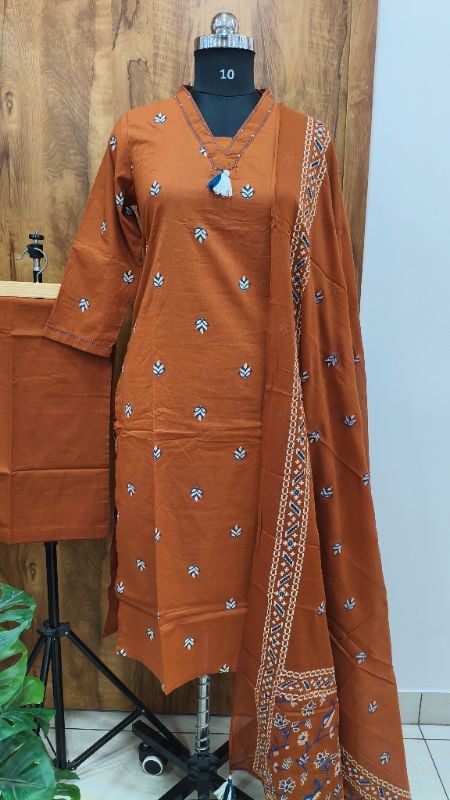 mul cotton  brown 3pc set