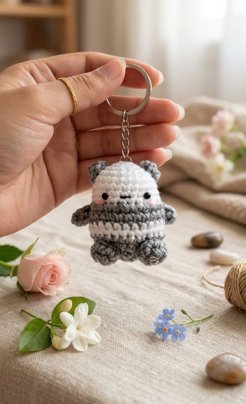 Mini Amigurumi Panda Bag Charm – Hand-Stitched Crochet Keychain
