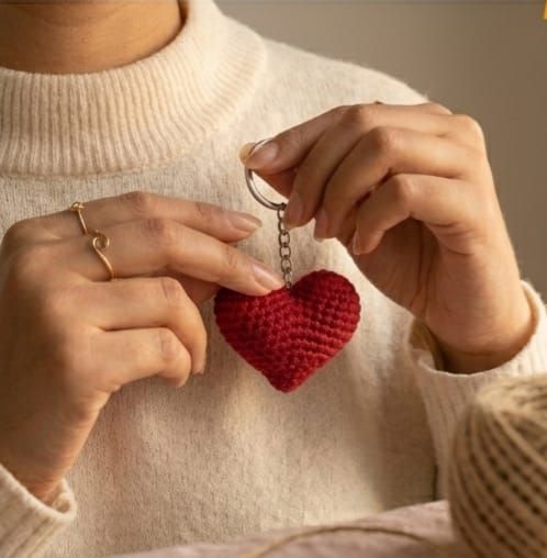Handmade Crochet Heart Keychain