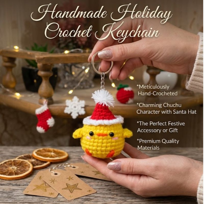Chuchu’s Festive Charm Handmade Crochet Holiday Keychain