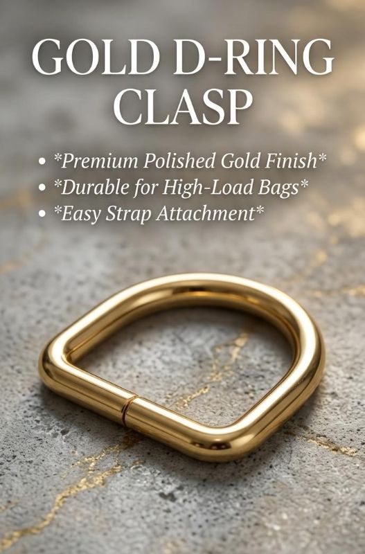 Set of Gold Metal D-Rings (2mm Gauge) - Heavy Duty Strap Connectors for Purses & DIY Crafts