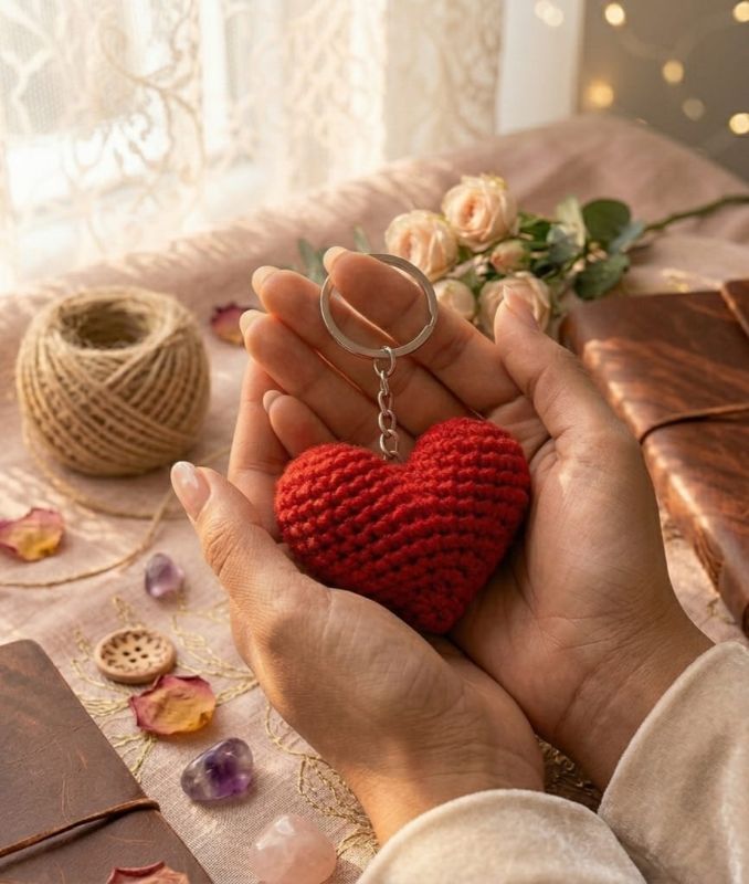 Handmade Crochet Heart Keychain
