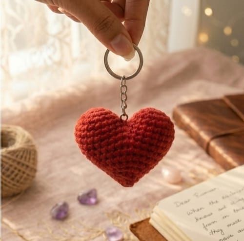 Handmade Crochet Heart Keychain