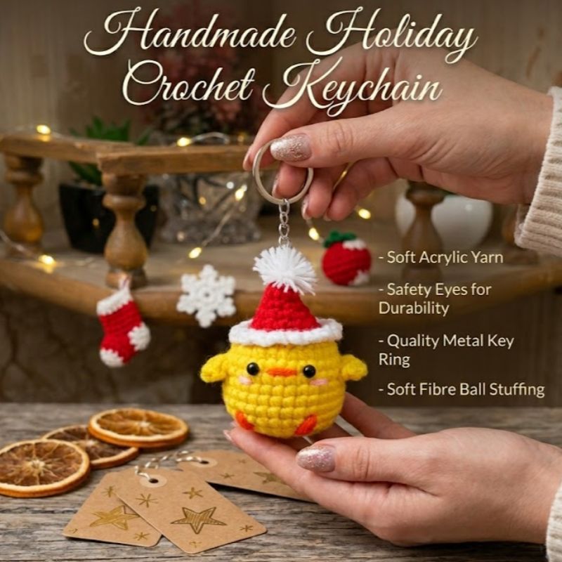 Chuchu’s Festive Charm Handmade Crochet Holiday Keychain