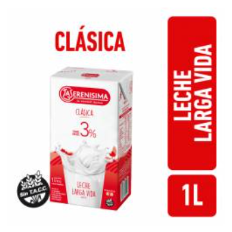 Leche L.V. Entera Clásica. 3% Tenor Graso. LA SERENISIMA