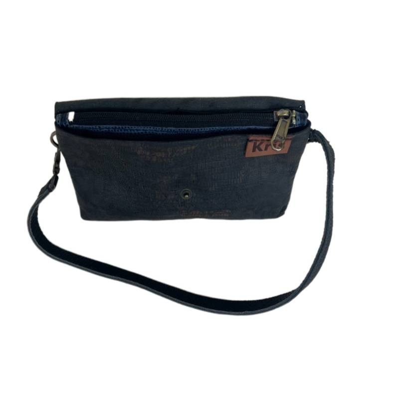 Textured Contemporary Genuine Leather Black Wrislet Purse