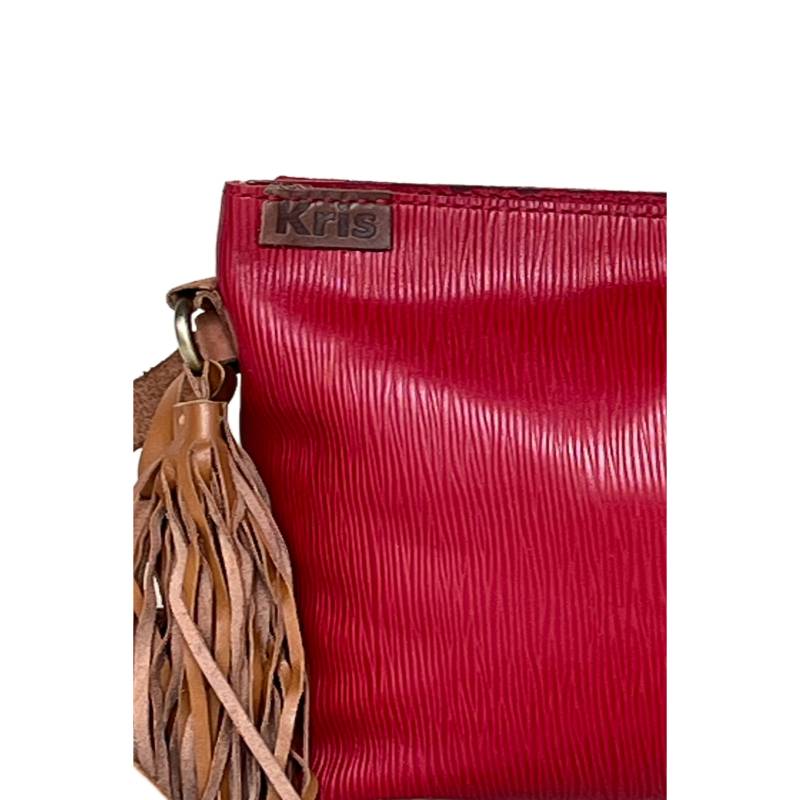 Textured Modern Minimalist Genuine Leather Red Sling Bag