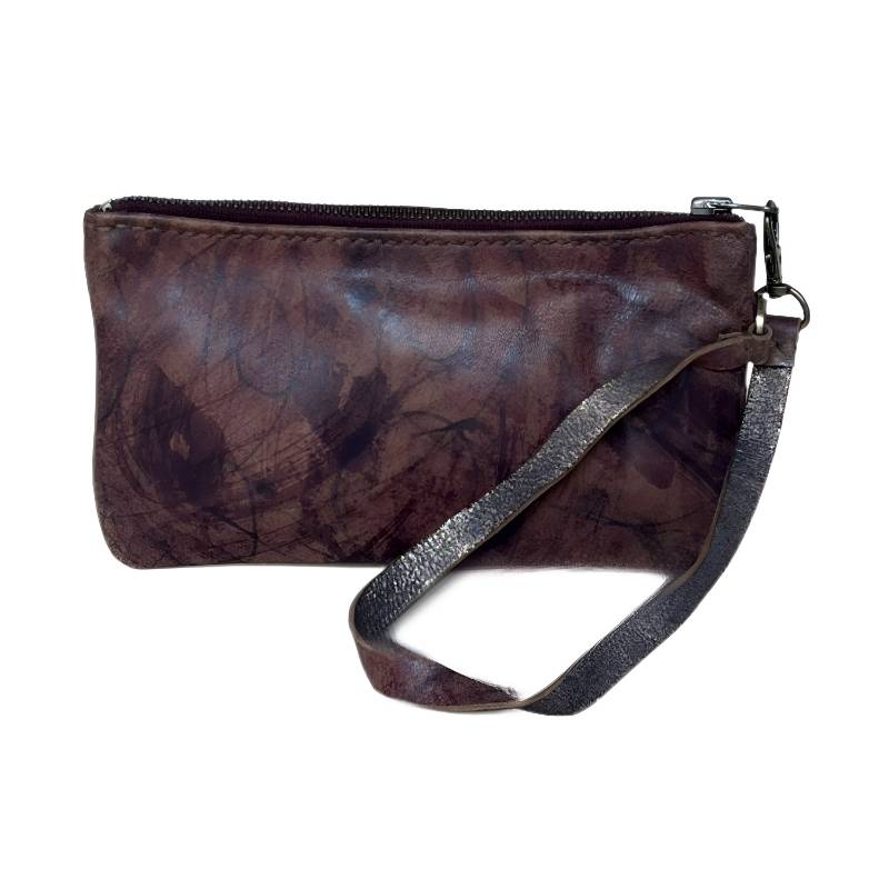 Textured Functional and Fashionable Genuine Leather Brown Wristlet