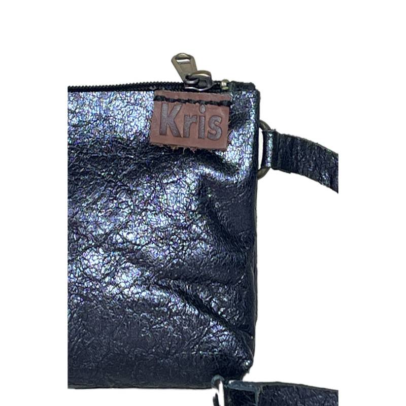 Textured Versatile Genuine Leather Metallic Black Wrislet