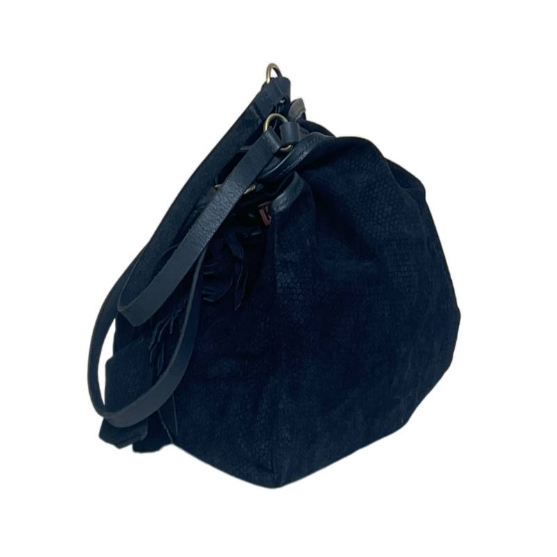 Textured Bohemian Genuine Leather Black Bindle Knapsack