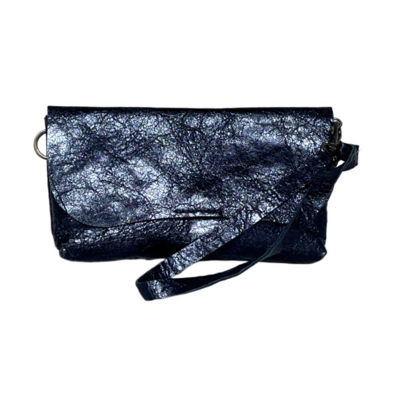 Textured Versatile Genuine Leather Metallic Black Wrislet