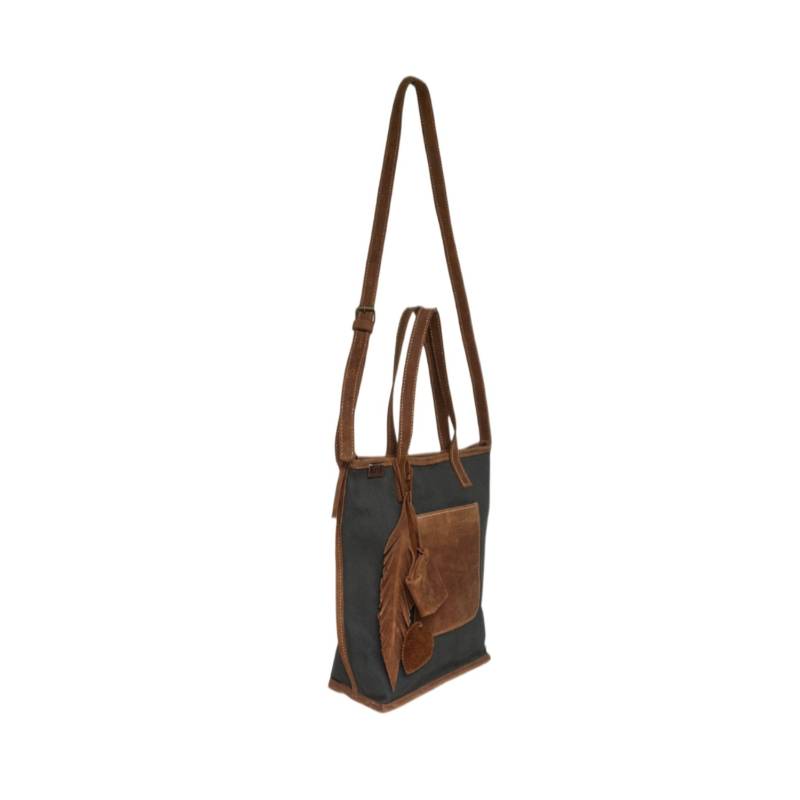 Textured Functional and Fashionable Genuine Leather and Canvas Green Shoulder Companion