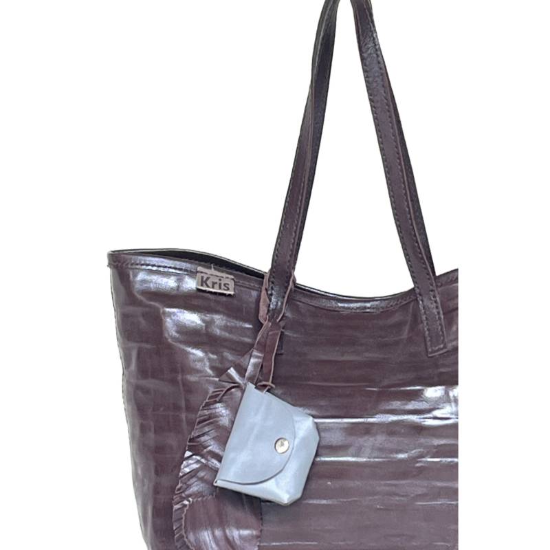 Textured Chic and Spacious Genuine Leather Chocolate Tote Companion