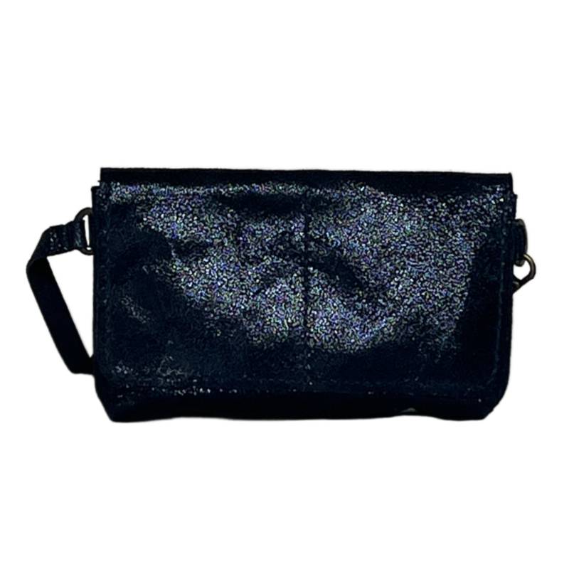 Textured Fashionable Genuine Leather Metallic Black Wrislet Purse