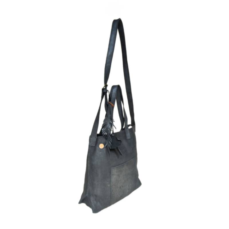 Textured and Versatile Everyday Genuine Leather Black Tote