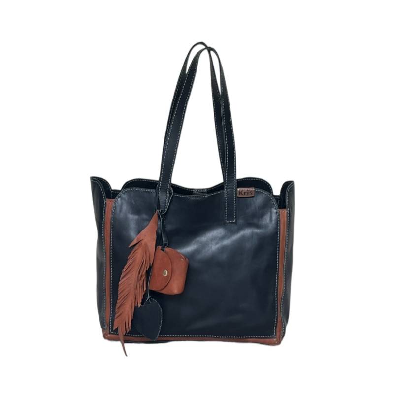 Solid Classic Genuine Leather Black Tote Shopper