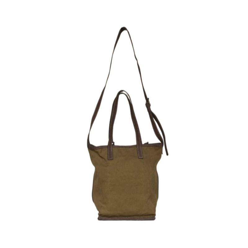 Textured Modern Twist Genuine Leather and Canvas Brown Shoulder Bag