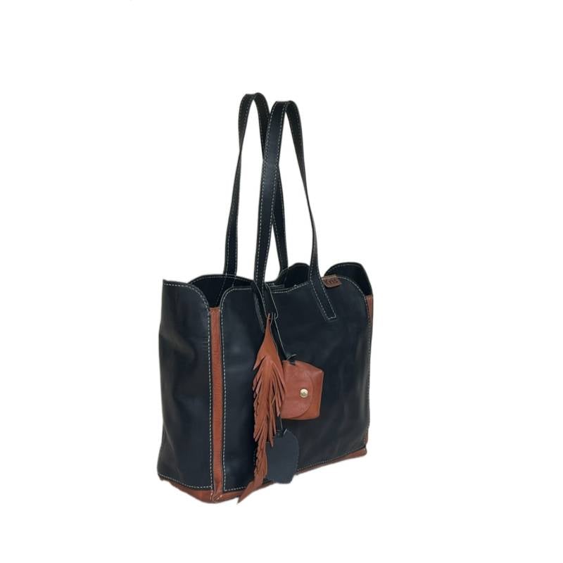 Solid Classic Genuine Leather Black Tote Shopper