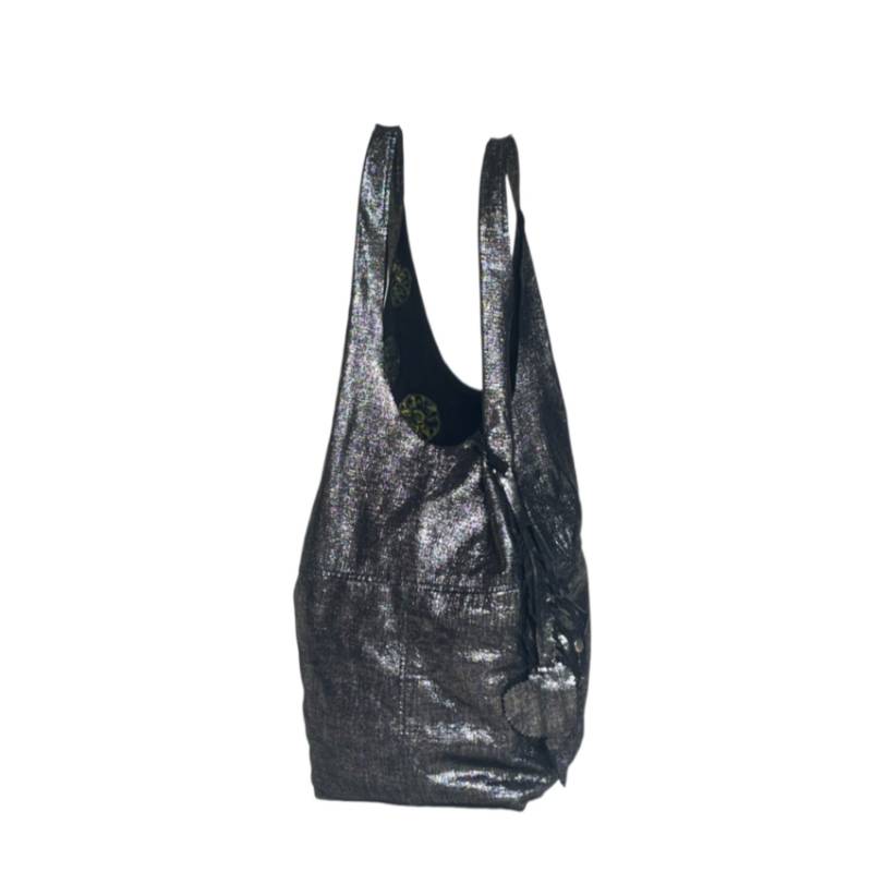 Textured Effortlessly Chic Genuine Leather Metallic BlackBindle Carryall