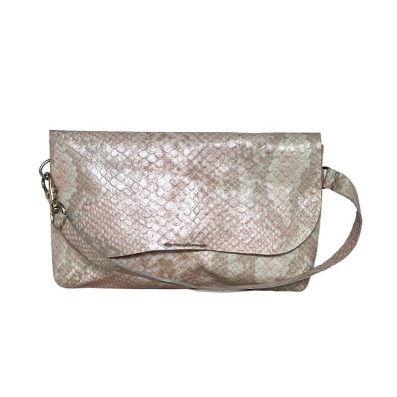 Textured and Elegant Genuine Leather Cream Wristlet Bag