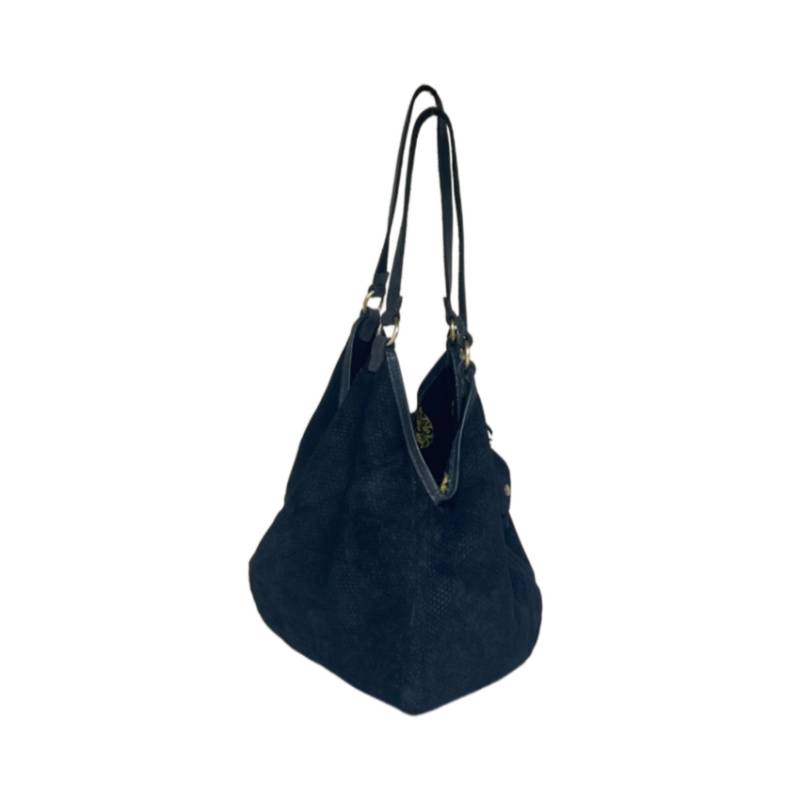 Textured Bohemian Genuine Leather Black Bindle Knapsack