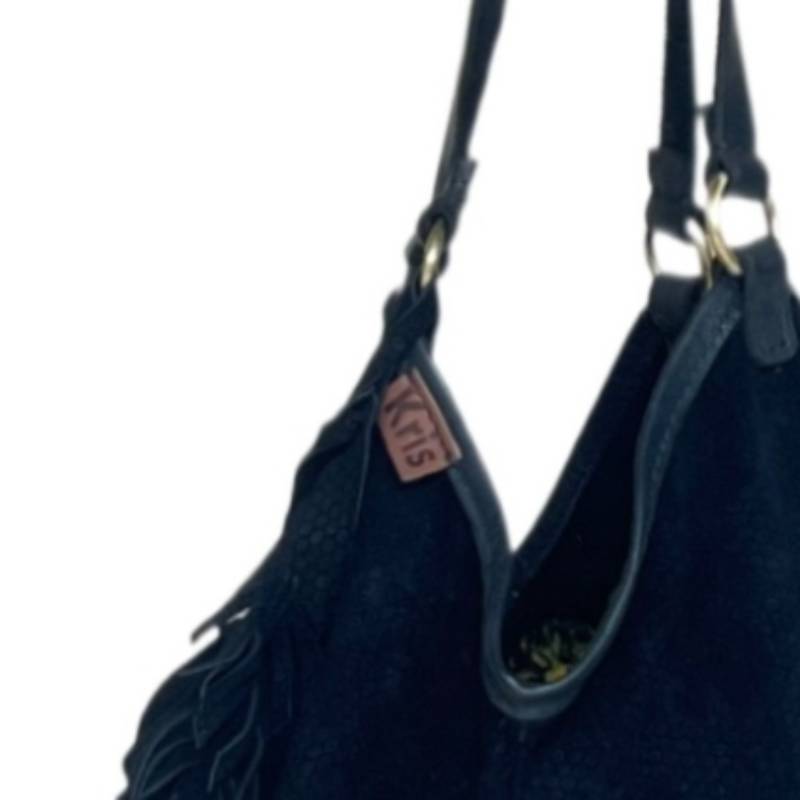 Textured Bohemian Genuine Leather Black Bindle Knapsack