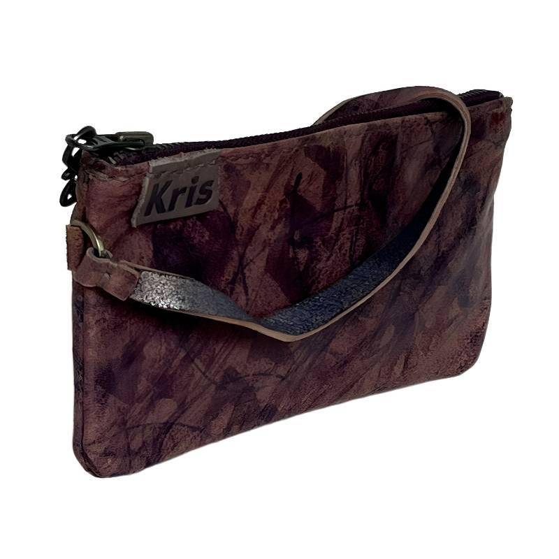 Textured Functional and Fashionable Genuine Leather Brown Wristlet