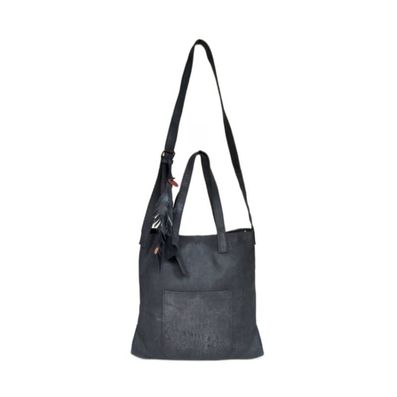 Textured and Versatile Everyday Genuine Leather Black Tote