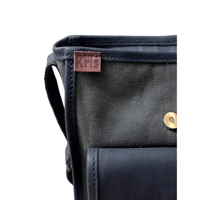 Textured Chic and Compact Canvas and Leather Black Crossbody Purse