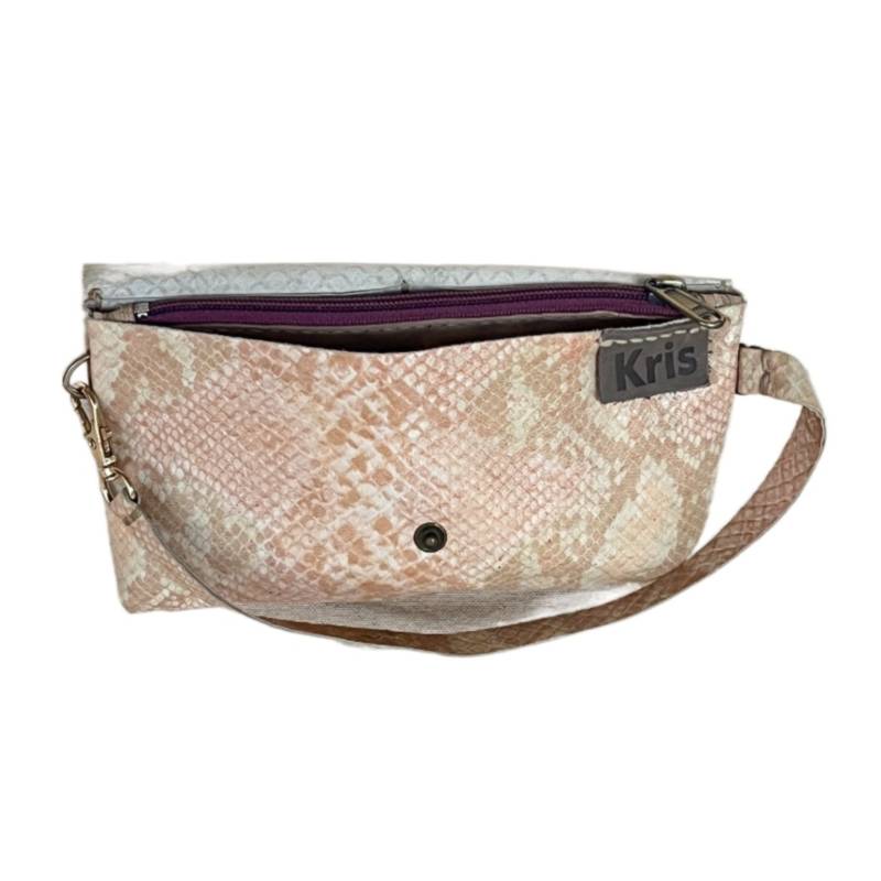 Textured and Elegant Genuine Leather Cream Wristlet Bag