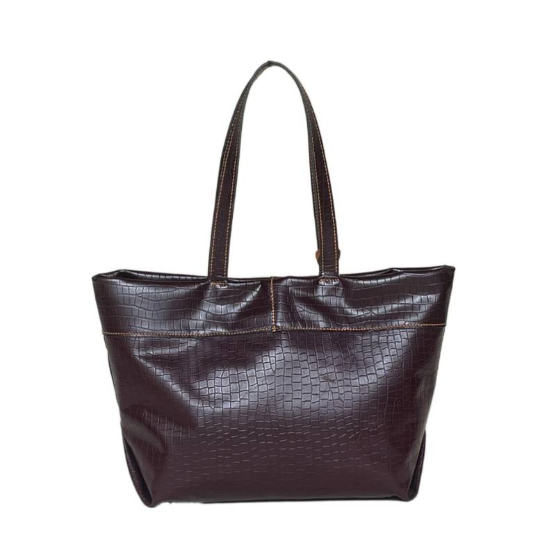 Textured Stylish Genuine Leather Brown Tote Carryall