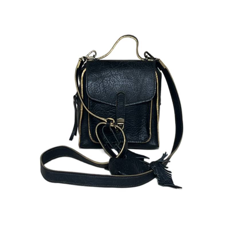 Solid Elegant Genuine Leather Black Satchel Handbag