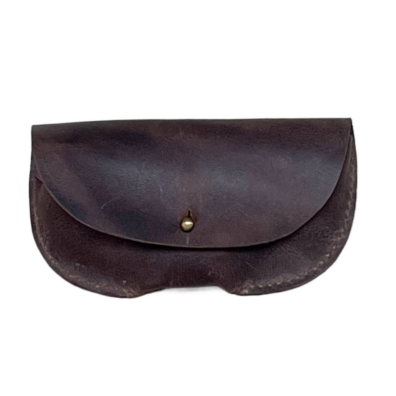 Solid Minimalist Genuine Leather Brown Spectacle Pouch