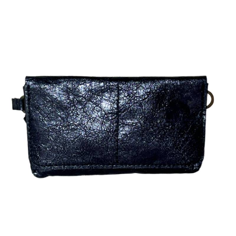 Textured Versatile Genuine Leather Metallic Black Wrislet