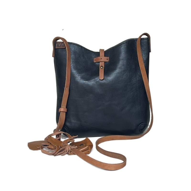 Sleek and Stylish Genuine Leather Black Crossbody Tote