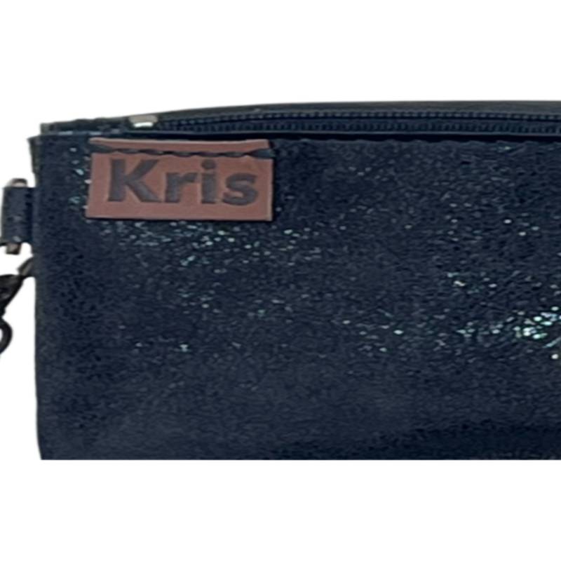 Textured Fashionable Genuine Leather Metallic Black Wrislet Purse