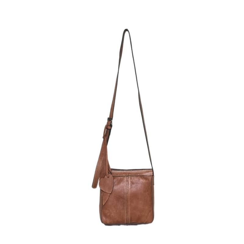 Textured Leather Contemporary Genuine Leather Tan Shoulder Sling Bag