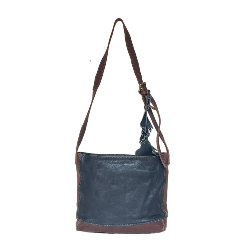 Textured Versatile Genuine Leather Blue Crossbody Bag