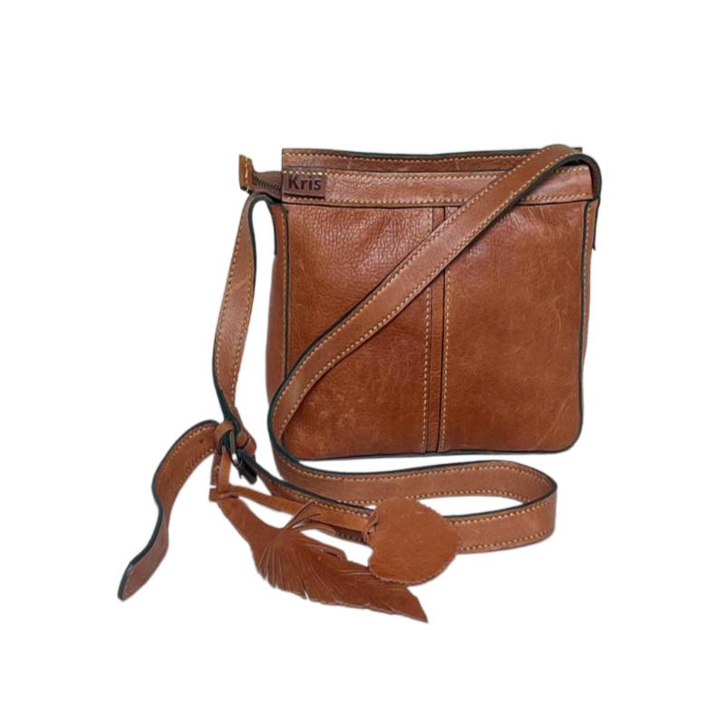 Textured Leather Contemporary Genuine Leather Tan Shoulder Sling Bag