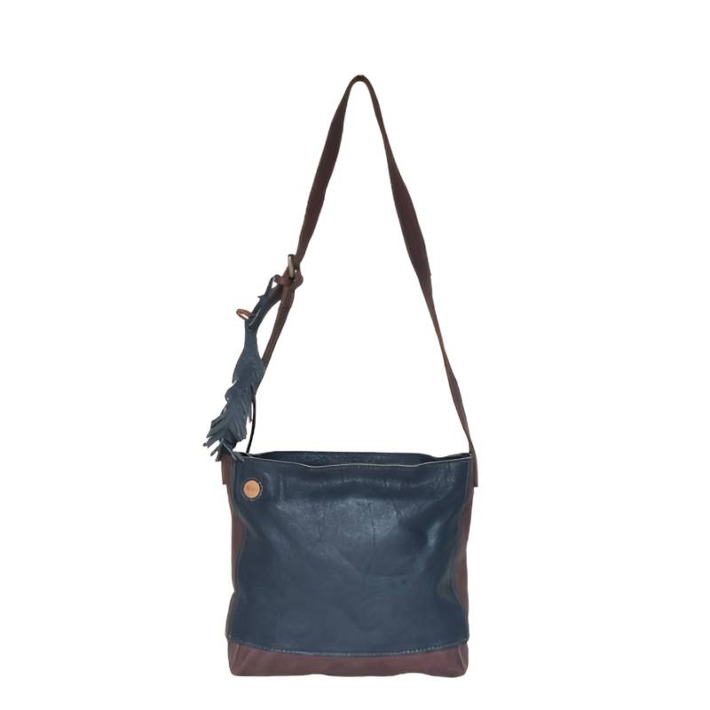 Textured Versatile Genuine Leather Blue Crossbody Bag