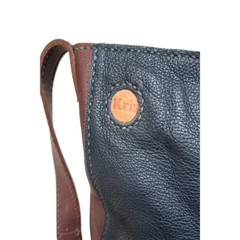 Textured Versatile Genuine Leather Blue Crossbody Bag